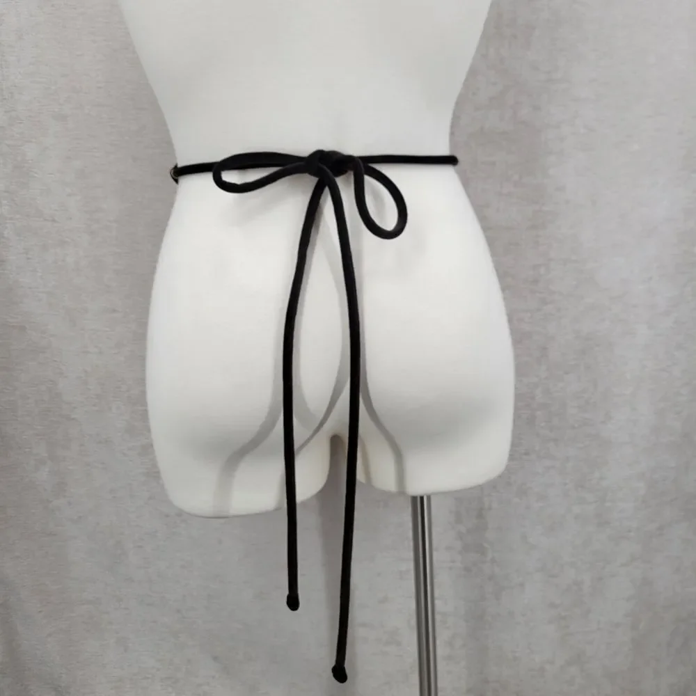 Vintage Dark Chocolate Brown Velvet Belt with Gold Trim